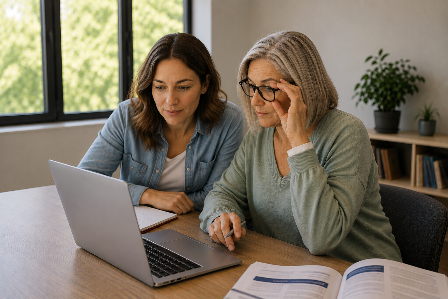 Mother and daughter looking at AI Literacy Allies website contact us page